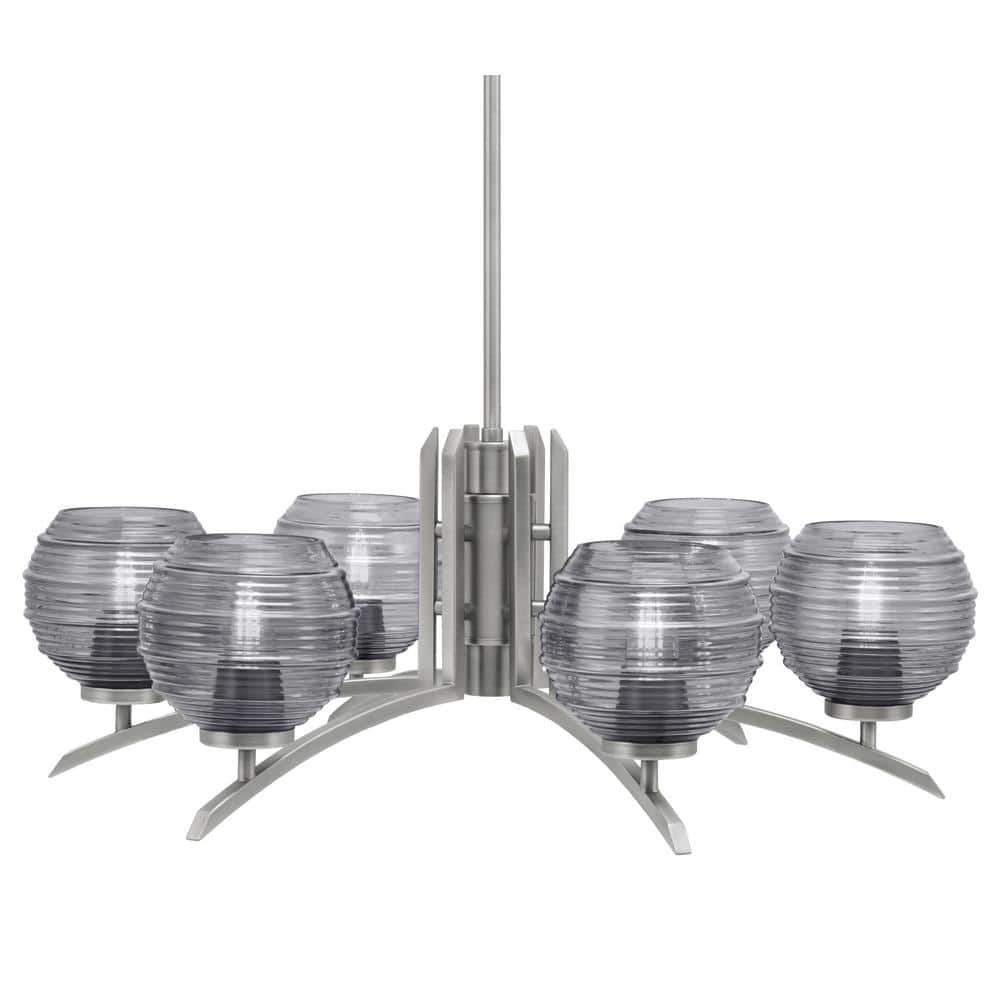 Siena 27.5 in. 6 Light Graphite Chandelier with Smoke Ribbed Glass Shades