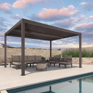 12 ft. x 14 ft. Bronze Aluminum Frame Outdoor Patio Louvered Pergola Gazebo with Adjustable Sunshade Rainproof Roof