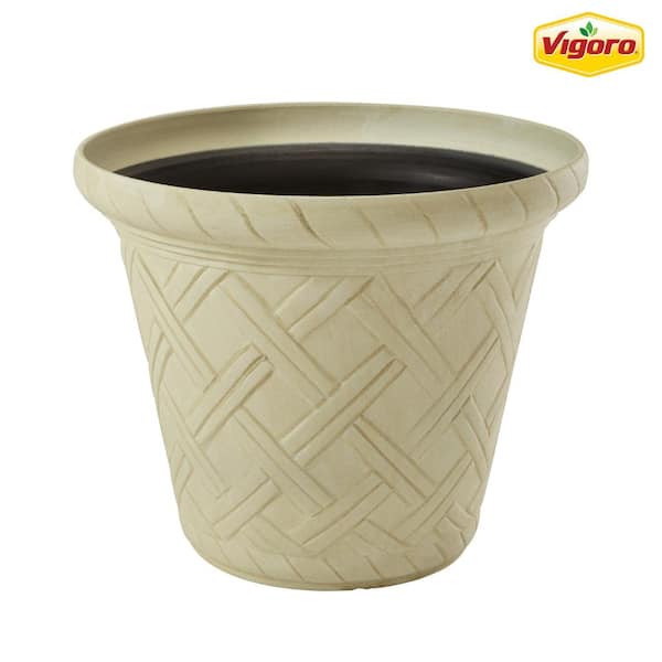 Vigoro 22 in. Frenchboro Antique Extra Large Beige Resin Planter (22 in. D x 17.5 in. H)