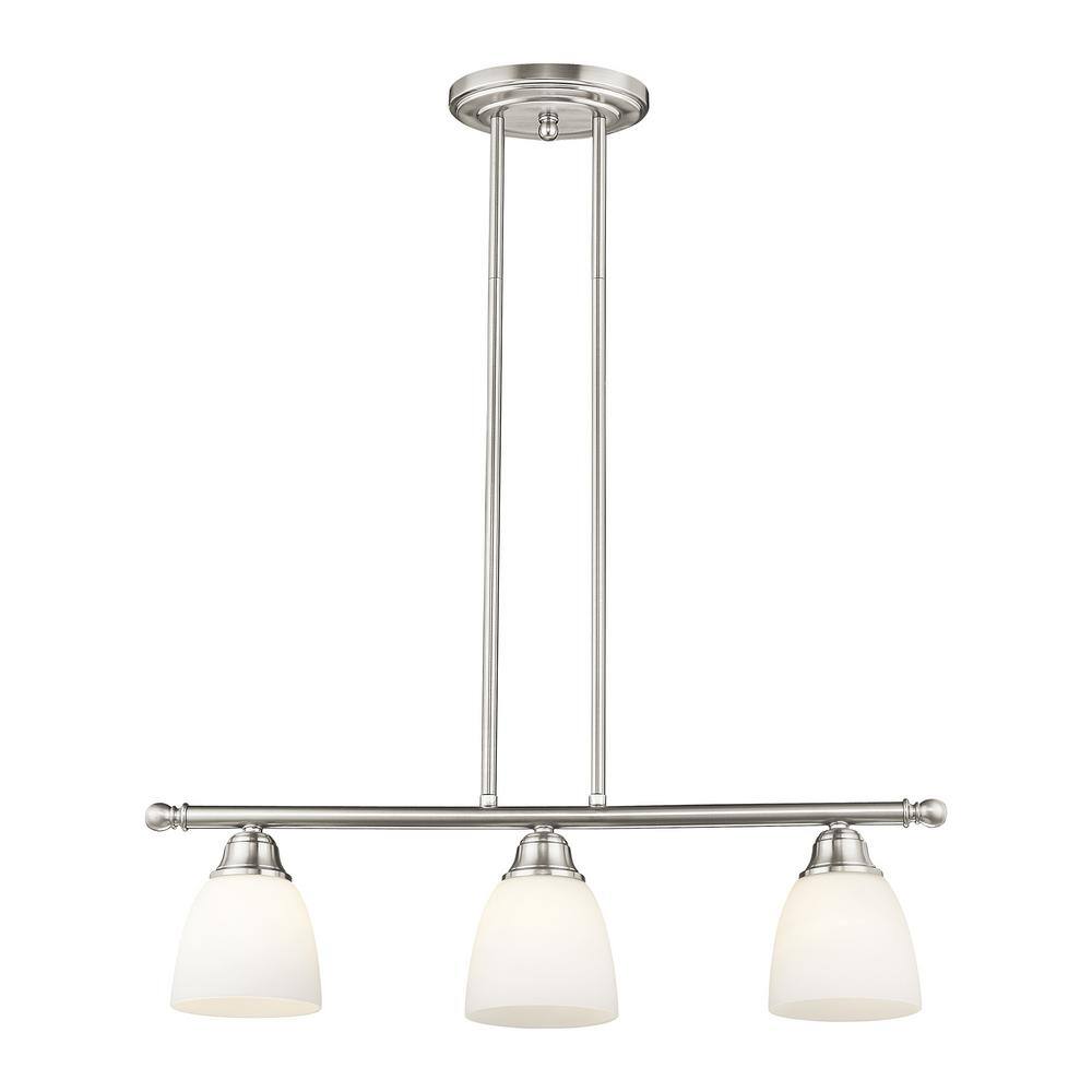 Brushed Nickel Steel 3-Light Chandelier with Frosted Glass Shades