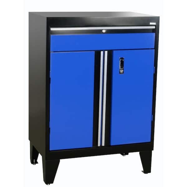 Sandusky 30 in. W x 18 in. D x 43 in. H Modular Steel Base Cabinet with Drawer, Full Pull in Black/Blue