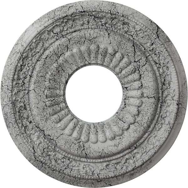 Ekena Millwork 1-3/8 in. x 20-5/8 in. x 20-5/8 in. Polyurethane Lauren Ceiling Medallion, Ultra Pure White Crackle