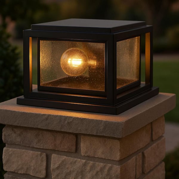 Republic 2-Light Black Composite Plastic Weather Resistant Pier Mount Light with No Bulbs Included
