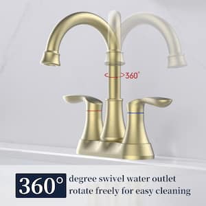 4 in. 2-Handle High Arc Bathroom Faucet with Pop-up Drain and Supply Hoses in Brushed Gold