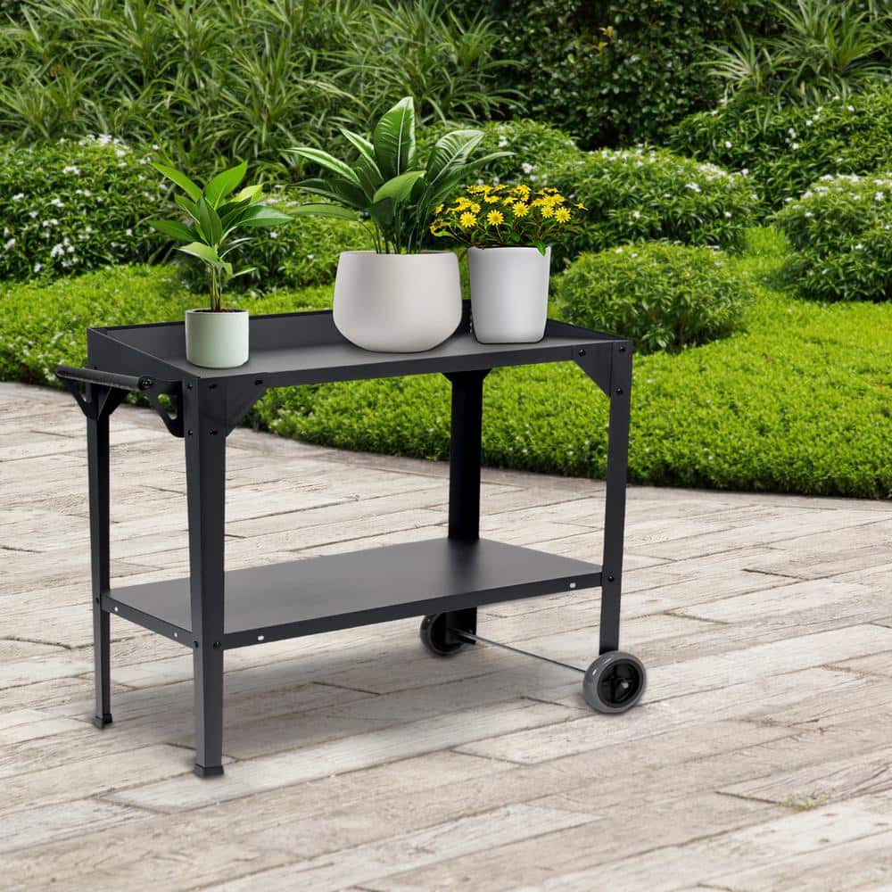 Graphite 2-Wheeled Aluminum Outdoor Garden Cart with Shelf