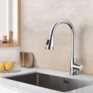 Amuring Single Handle Pull Out Sprayer Kitchen Faucet in Stainless Steel in Chrome