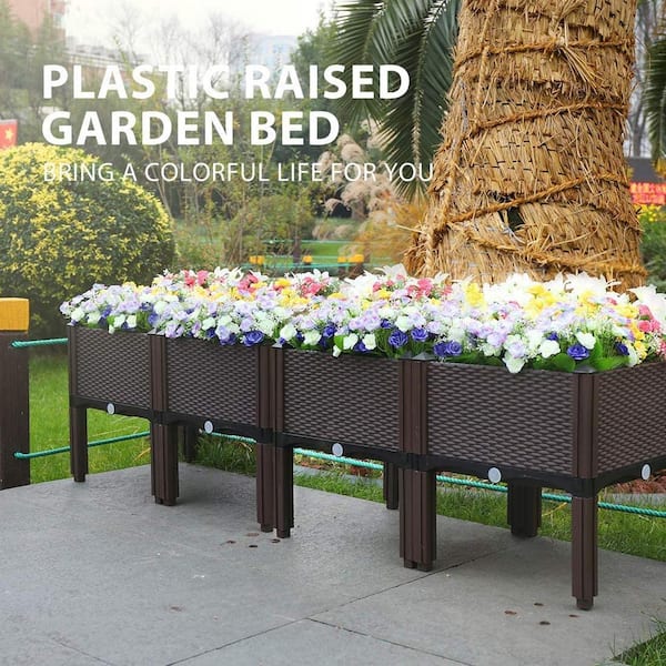 全国配送可 Plastic Elevated Raised Garden Bed Kit Patio Flower Plant Plan  鉢、プランター
