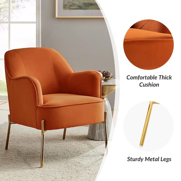 JAYDEN CREATION Nora Modern Orange Velvet Accent Chair with Gold 