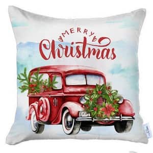 Charlie Set of 2-Merry Christmas Vintage Red Car Throw Pillows 1 in. x 18 in.