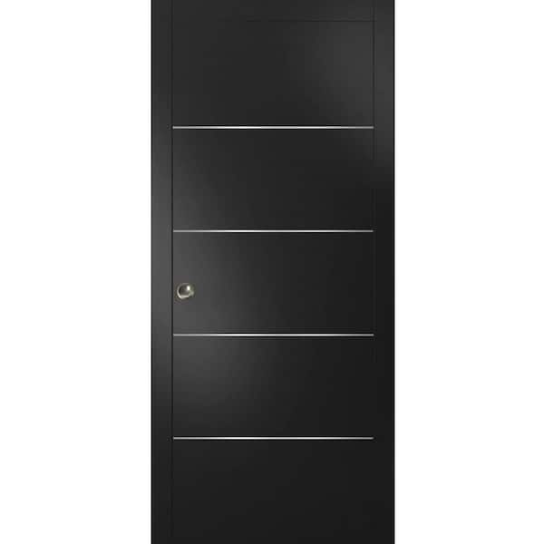 Planum 0020 42 in. x 96 in. Flush Black Finished WoodSliding door with Single Pocket Hardware