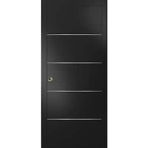 Planum 0020 18 in. x 80 in. Flush Black Finished WoodSliding door with Single Pocket Hardware