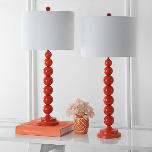 Jenna 31 in. Blood Orange Stacked Ball Table Lamp with Off-White Shade (Set of 2)