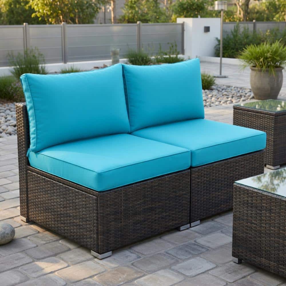 2-Piece Outdoor Armless Sofa, Navy Brown Cushions, Rust-Proof Steel Frame for Garden & Poolside price history on PriceWatchPro