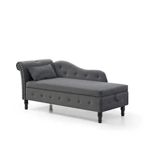 Grey 60 in. Velvet Multifunctional Storage Chaise Lounge Buttons Tufted Nailhead Trimmed Solid Wood Legs with 1-Pillow