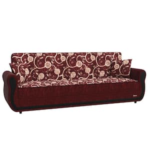 Madrid Collection Convertible 90 in. Burgundy Chenille 3-Seater Twin Sleeper Sofa Bed with Storage