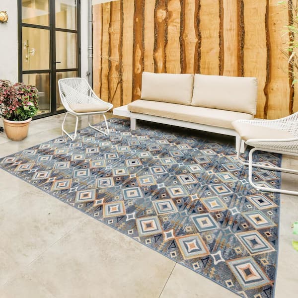 Sierra Kenna Blue 8 ft. x 10 ft. Abstract Indoor/Outdoor Area Rug