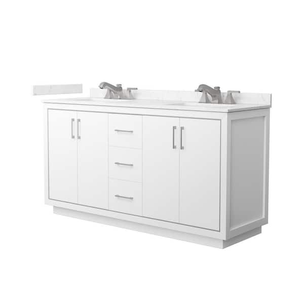 Icon 66 in. Double Freestanding White Bath Vanity with Carrara Cultured Marble Top Assembled