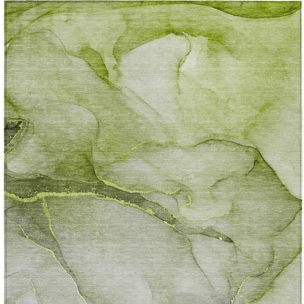 Olive Green 3 ft. x 5 ft. Abstract Indoor / Outdoor Area Rug