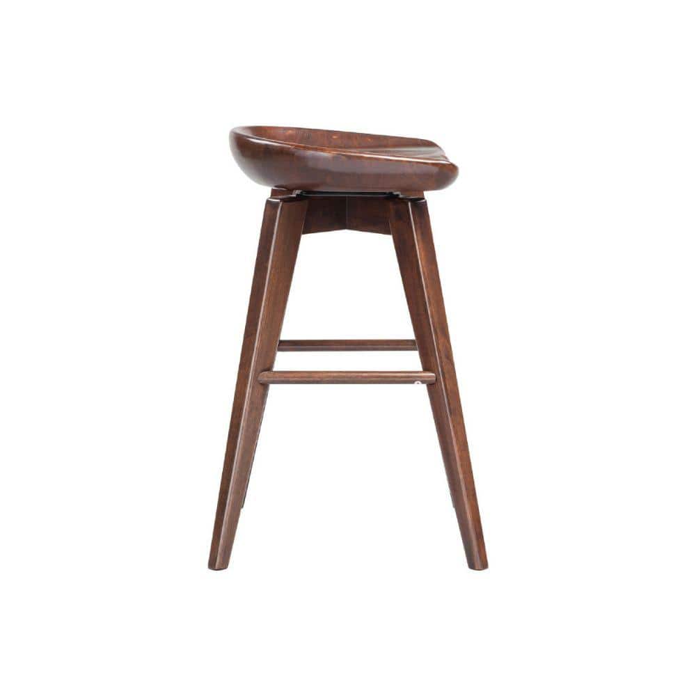 Simplistic 26" Adjustable Brown Wood Swivel Saddle Stool