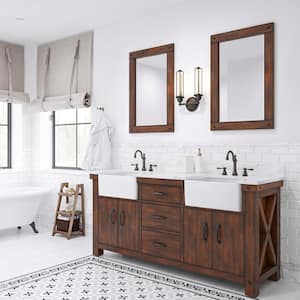 Paisley 72 in. W x 22 in. D Vanity in Rustic Sienna with Marble Vanity Top in White with White Basin, Faucet and Mirror