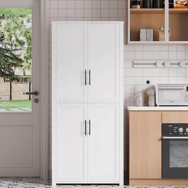 White Wood 67 in. Tall Storage Cabinet with Adjustable Shelves for Living Room Kitchen and Bedroom