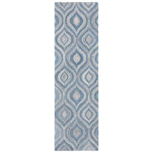 Abstract Grey/Blue 2 ft. x 8 ft. Abstract Border Runner Rug