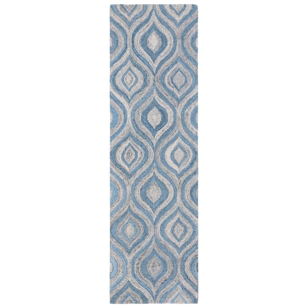 SAFAVIEH Abstract Grey/Blue 2 ft. x 8 ft. Abstract Border Runner Rug