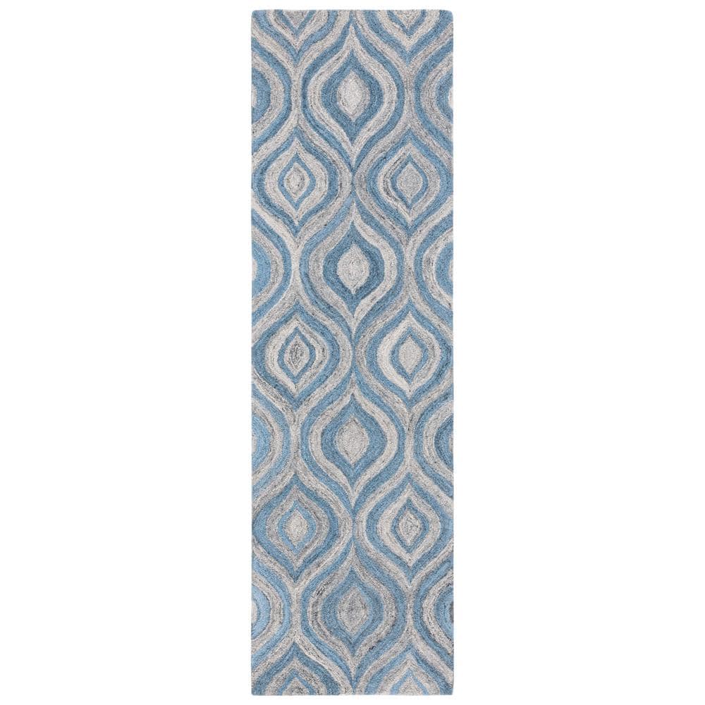 Blue and Gray Abstract Tufted Wool Runner Rug