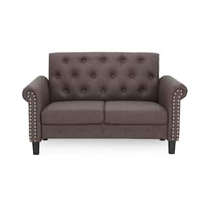 Bastia 48 in. Brown Button Tufted Faux Leather Velvet 2-Seat Loveseat with Nailhead Trim