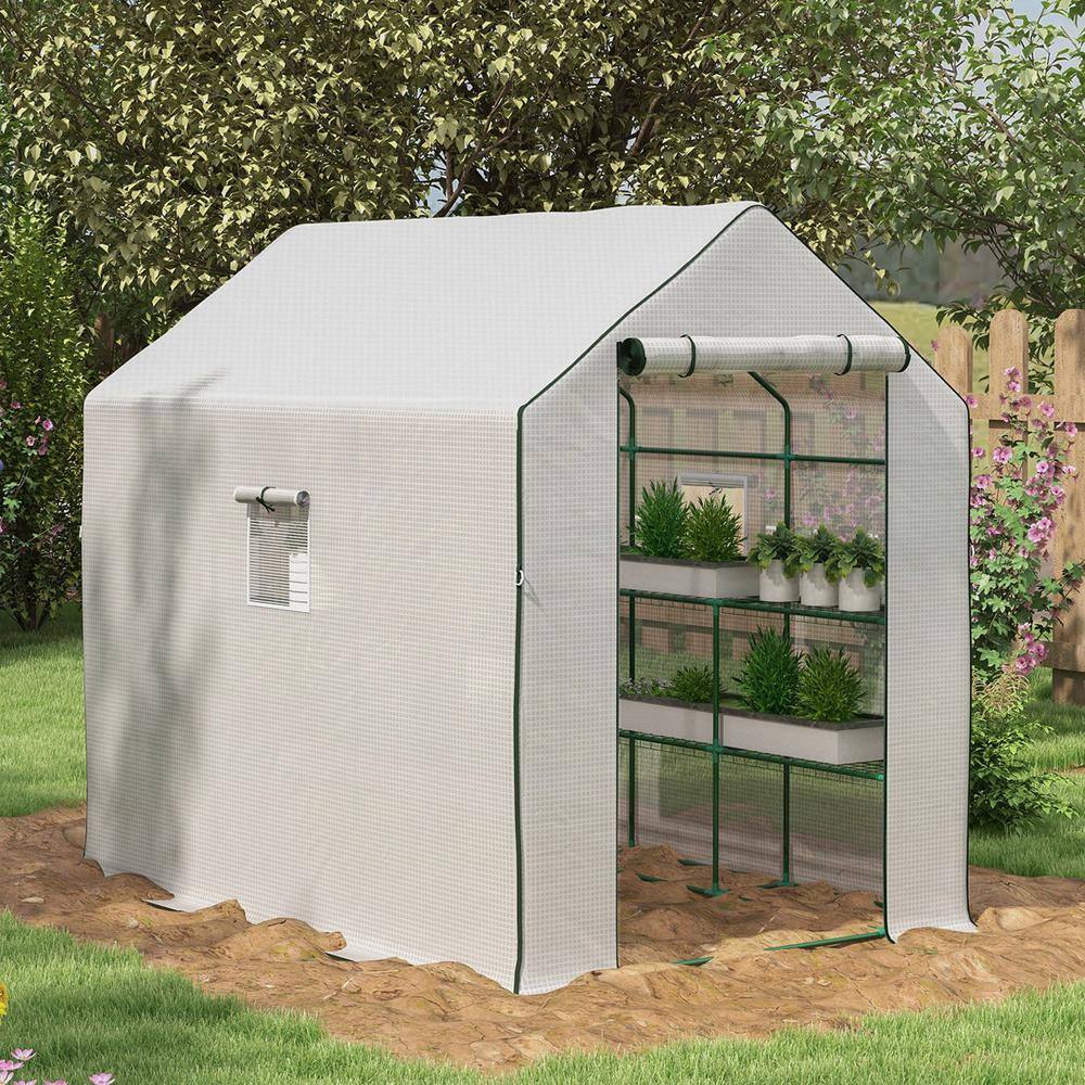 White Small Walk-In Greenhouse with Shelves