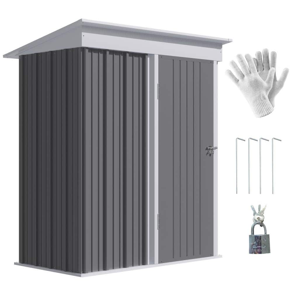 Gray Metal Outdoor Storage Shed with Shelving