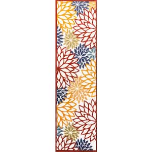 Minori Floral High-Low Indoor/Outdoor Cream/Red/Blue 2 ft. x 8 ft. Runner Rug