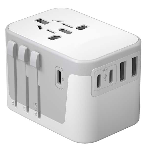 30W White Universal Travel Adapter, International Power Adapter with 6A 3 USB C and 2 USB Ports for Europe UK USA AUS