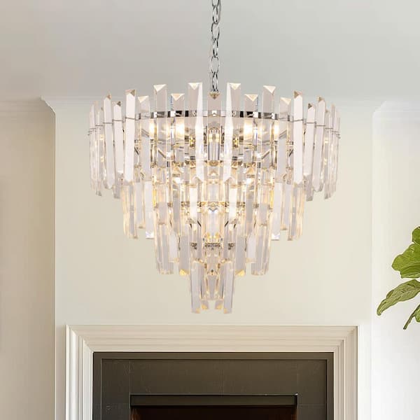 Gold 6-Light Crystal Chandelier, 4-Tier Elegant Modern Hanging Light Fixture for Living Room