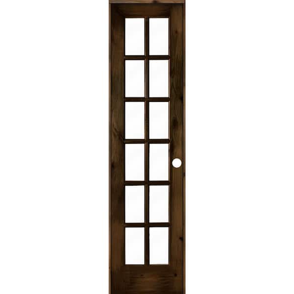 Krosswood Doors 28 in. x 96 in. Rustic Knotty Alder 12-Lite Left-Hand Clear Glass Black Stain Solid Wood Single Prehung Interior Door