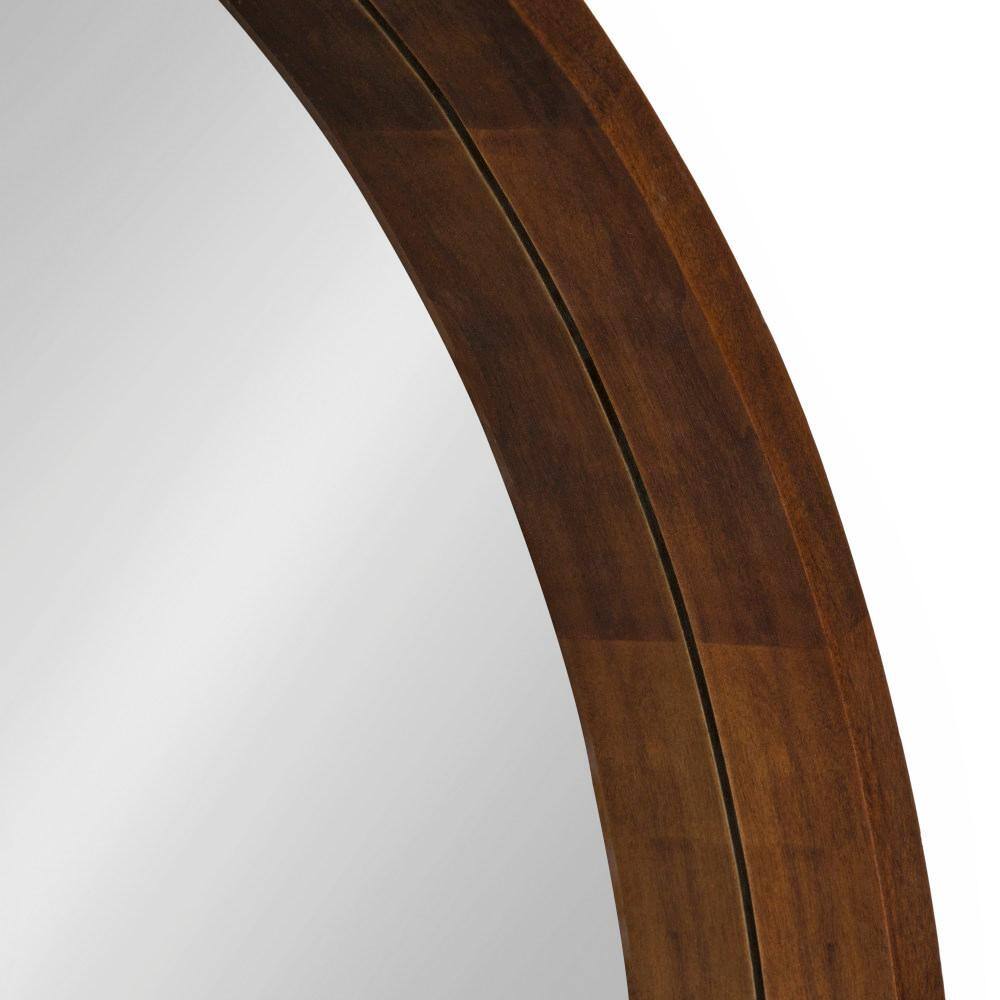 Hutton Round Walnut Brown Wood Wall Mirror, 36" Diameter