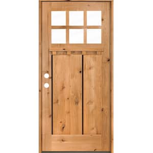 36 in. x 80 in. Craftsman Knotty Alder Clear 6-Lite Clear Stain Wood/Dentil Shelf Right Hand Single Prehung Front Door