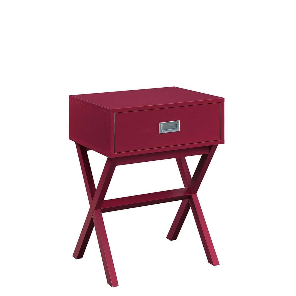 Cranberry Red Wood End Table with Storage Drawer