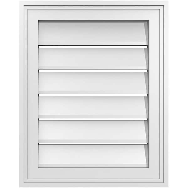 Ekena Millwork 16 in. x 20 in. Vertical Surface Mount PVC Gable Vent: Functional with Brickmould Frame
