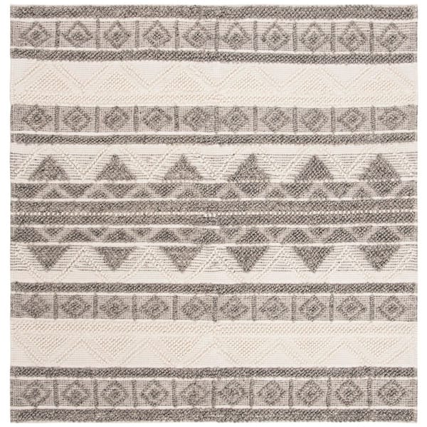 Natura 4 ft. x 4 ft. Ivory/Gray Geometric Striped Square Area Rug