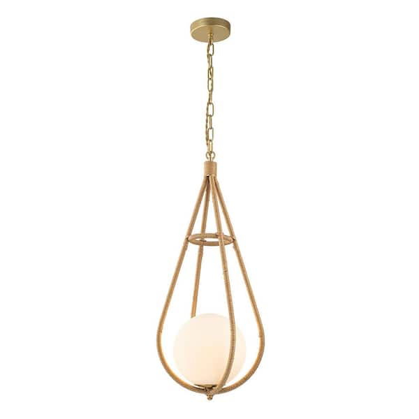 Dilana 60-Watt 1-Light Gold Modern Rattan Kitchen Pendant Light with Frosted Glass Shade Bulb not Included