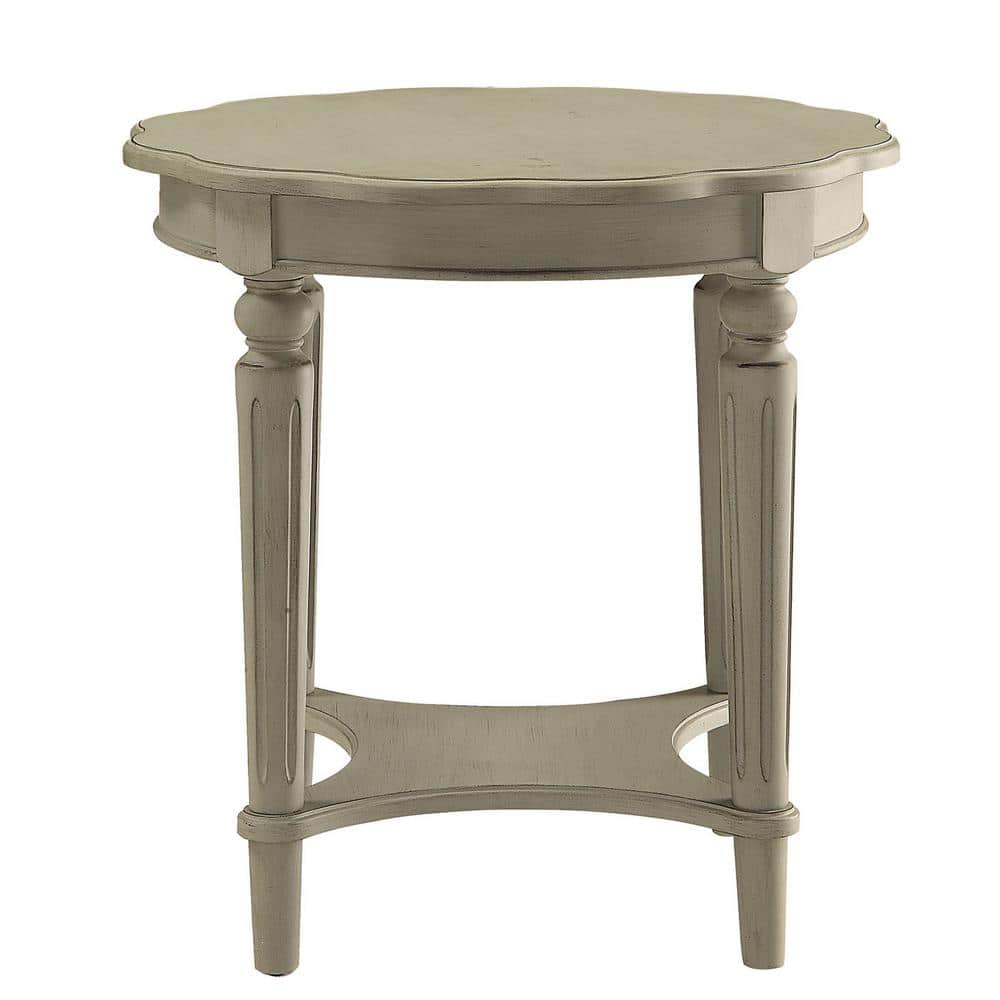 Antique Slate Round Wood End Table with Shelf