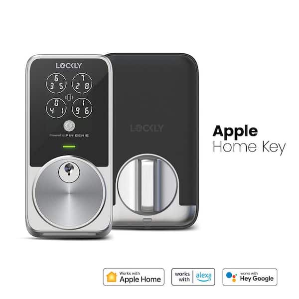 Pin Genie Pro Satin Nickel Deadbolt Apple Home Key Wi-Fi Smart Lock, Siri/Google/Alexa, Hack-Proof Keypad, Free App, Key