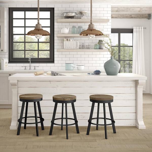 Amisco Warner 26 in. Black Metal Grey Beige Wood Counter Amisco Warner 26 in. Black Metal Grey Beige Wood Counter