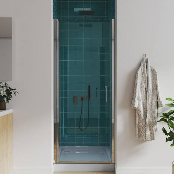 30 to 31-1/4 in. W x 72 in. H Pivot Swing Frameless Shower Door in Chrome with Clear Glass