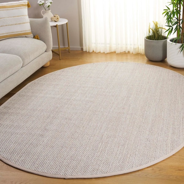 Natural Fiber 6 ft. x 8 ft. Marble/Beige Solid Color Oval Area Rug