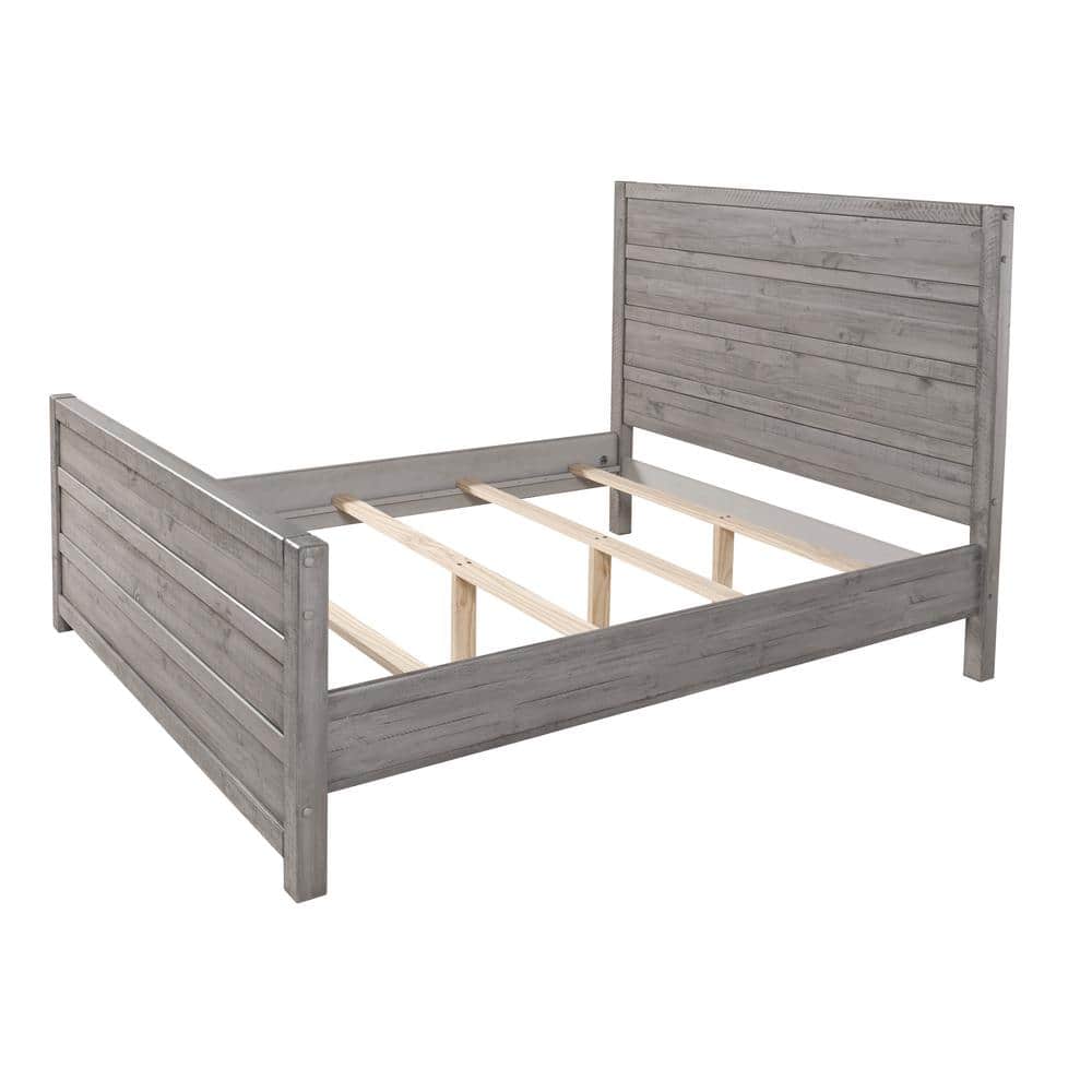 Carmel Antique Grey King-Sized Pine Wood Upholstered Bed