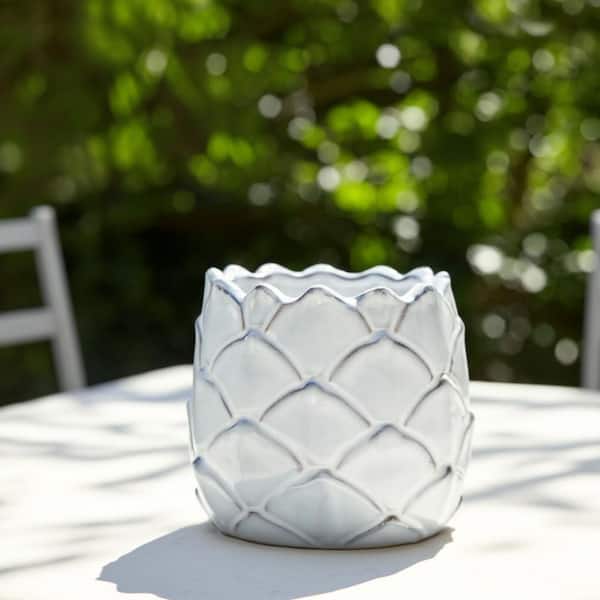 Liv & Skye White Ceramic Sculpted Textured Artichoke Form Planter