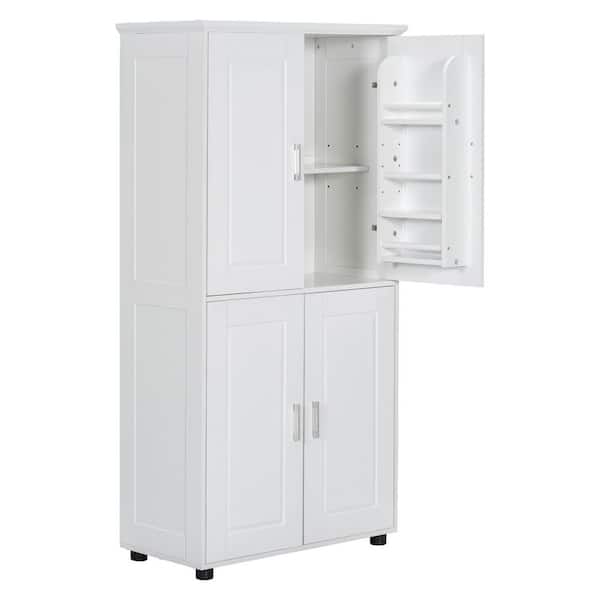 31.3 in. W x 15.6 in. D x 62 in. H White MDF Freestanding Linen Cabinet with 4 Doors, Adjustable Shelf