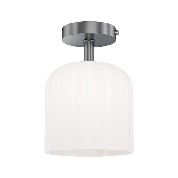 Parkmont 8 in. Plug and Play 1-Light Brushed Nickel Semi Flush Mount with SkyPlug